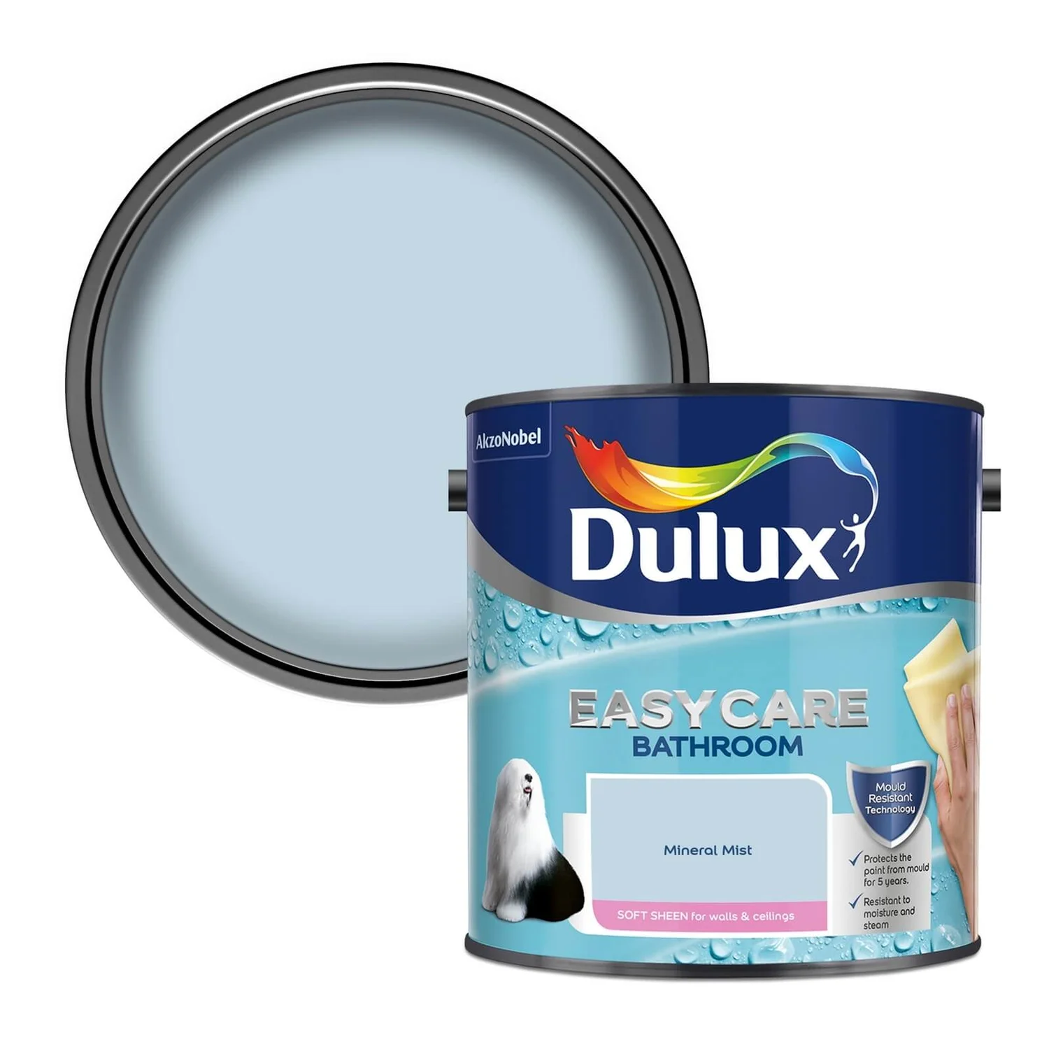 Dulux Easycare Bathroom Mineral Mist Blue - Soft Sheen Paint - 2.5L 1 Dulux Easycare Bathroom Mineral Mist Blue - Soft Sheen Paint - 2.5L