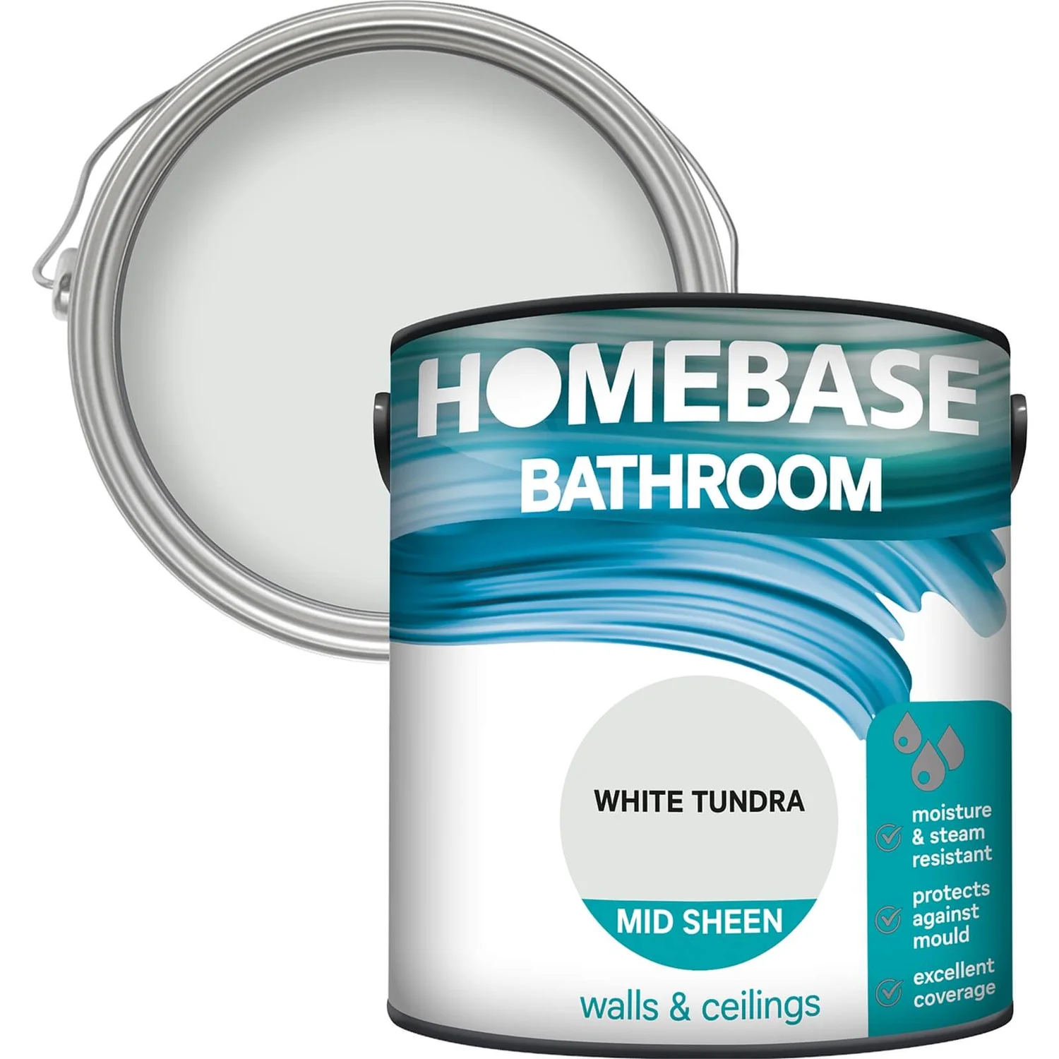 Homebase Bathroom Mid Sheen Paint - White Tundra 2.5L 1 Homebase Bathroom Mid Sheen Paint - White Tundra 2.5L