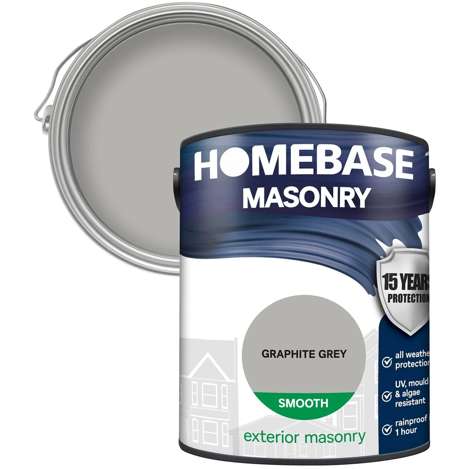 Homebase Smooth Masonry Paint - Graphite Grey 5L 1 Homebase Smooth Masonry Paint - Graphite Grey 5L