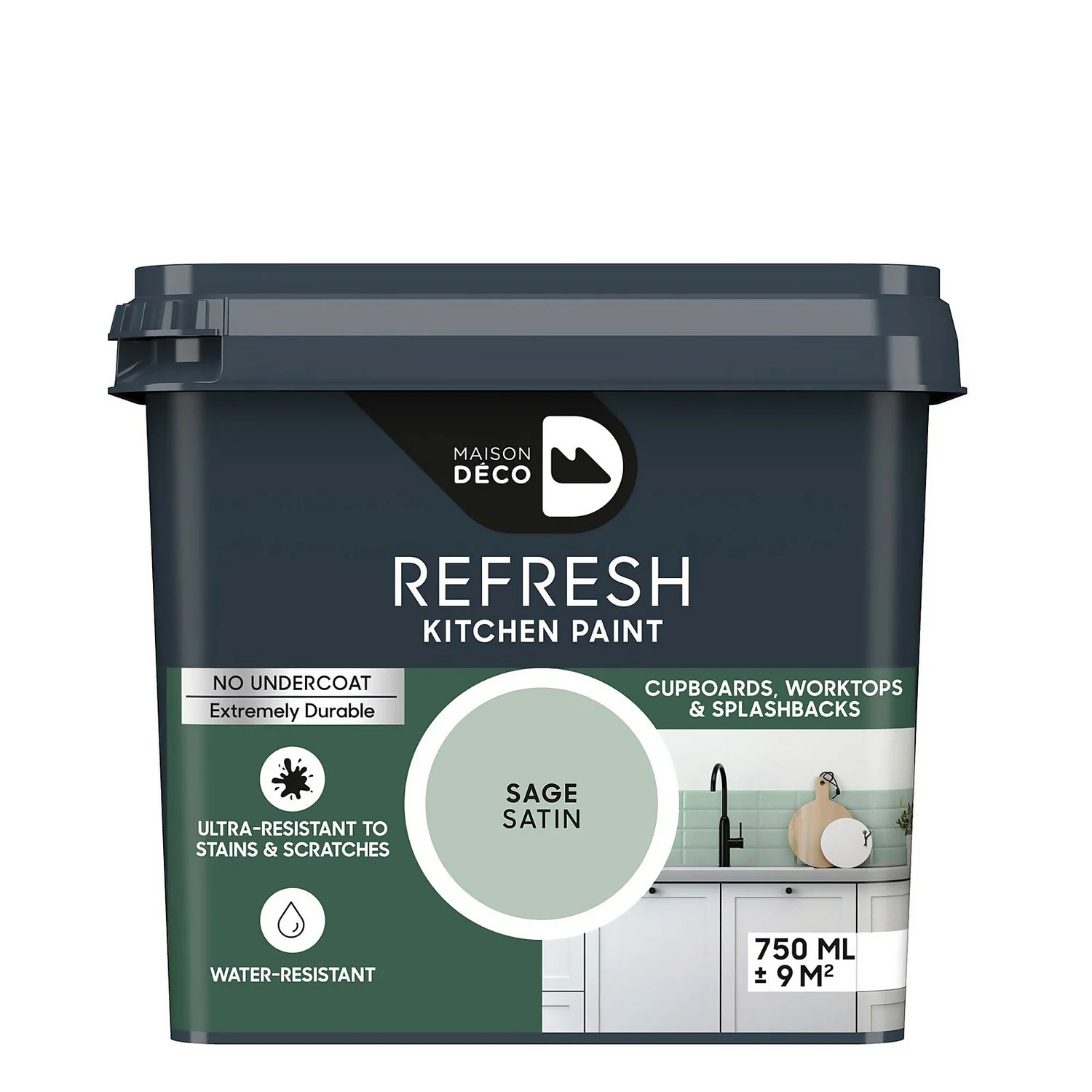 Maison Deco Refresh Kitchen Cupboards, Worktops & Splashbacks Paint Sage - 750ml 1 Maison Deco Refresh Kitchen Cupboards, Worktops & Splashbacks Paint Sage - 750ml