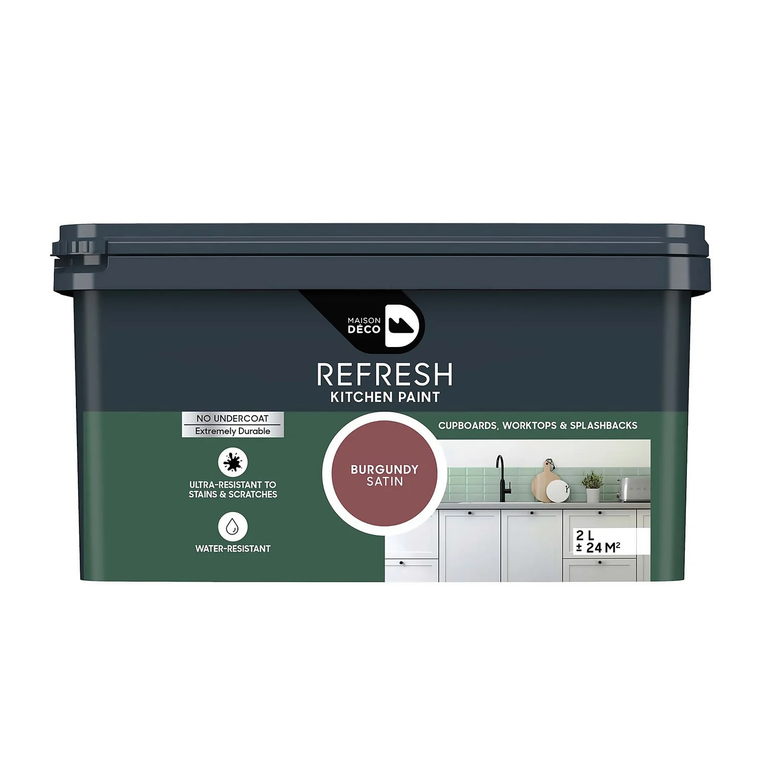 Maison Deco Refresh Kitchen Cupboards, Worktops & Splashbacks Paint Burgundy - 2L 1 Maison Deco Refresh Kitchen Cupboards, Worktops & Splashbacks Paint Burgundy - 2L
