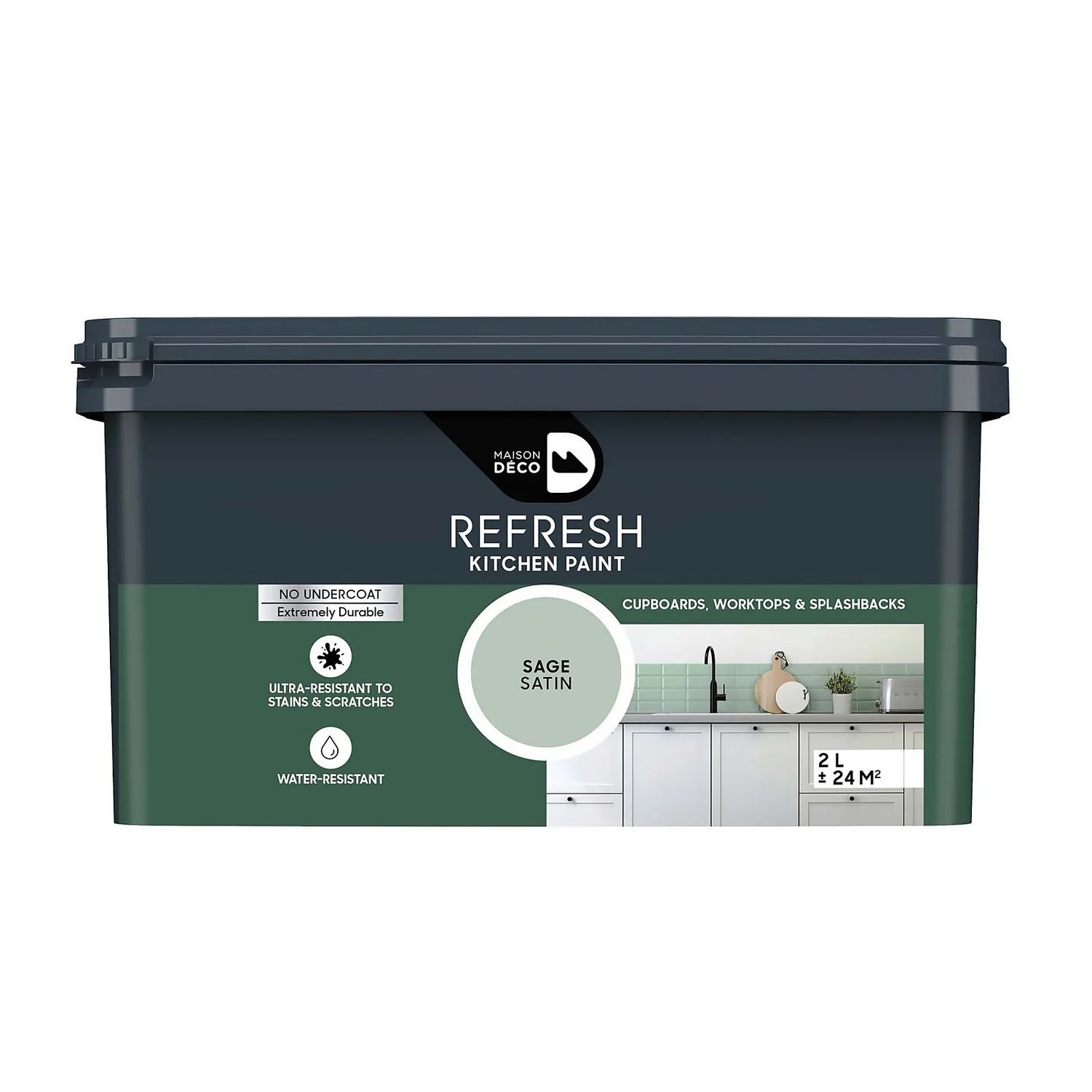 Maison Deco Refresh Kitchen Cupboards, Worktops & Splashbacks Paint Sage - 2L 1 Maison Deco Refresh Kitchen Cupboards, Worktops & Splashbacks Paint Sage - 2L
