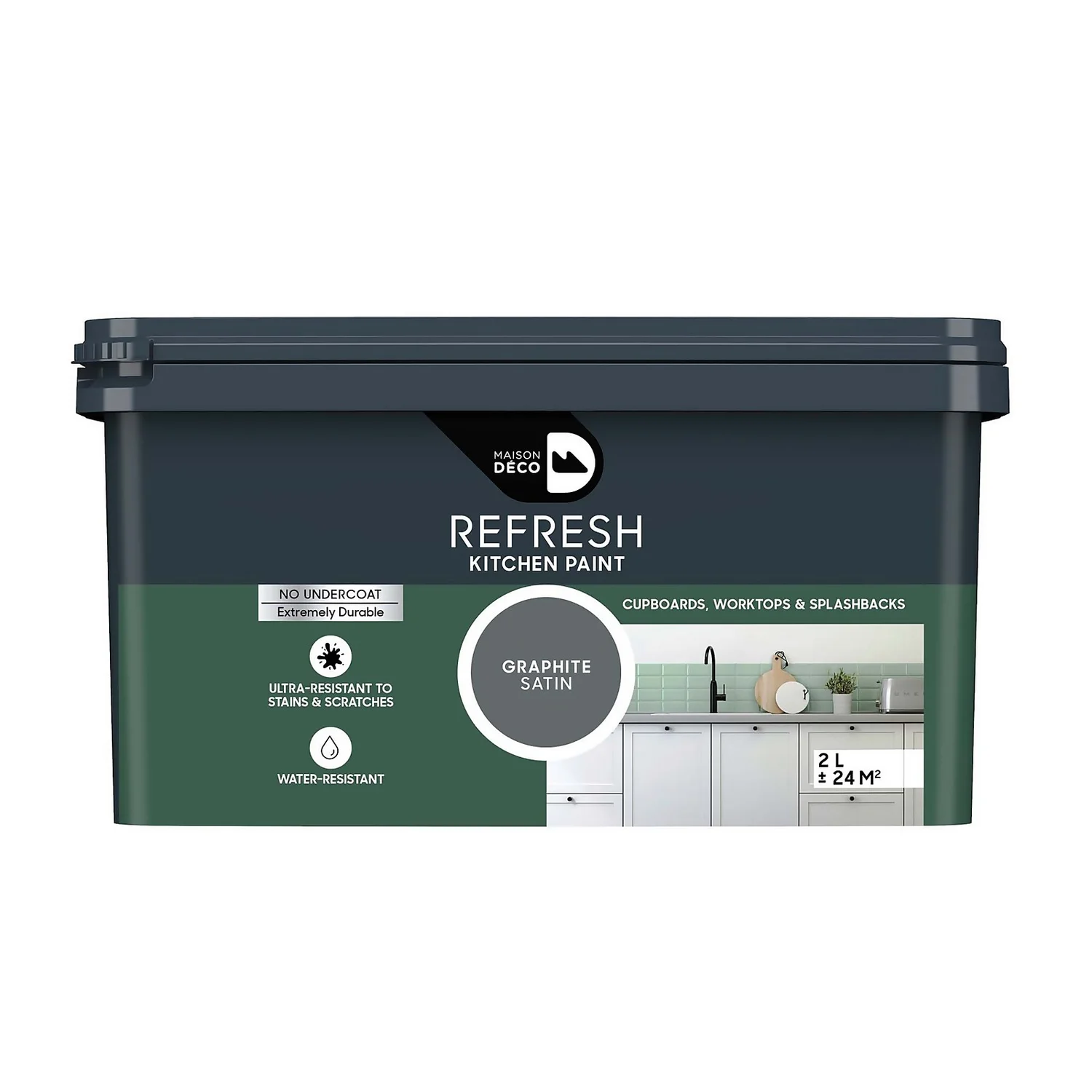 Maison Deco Refresh Kitchen Cupboards, Worktops & Splashbacks Paint Graphite - 2L 1 Maison Deco Refresh Kitchen Cupboards, Worktops & Splashbacks Paint Graphite - 2L