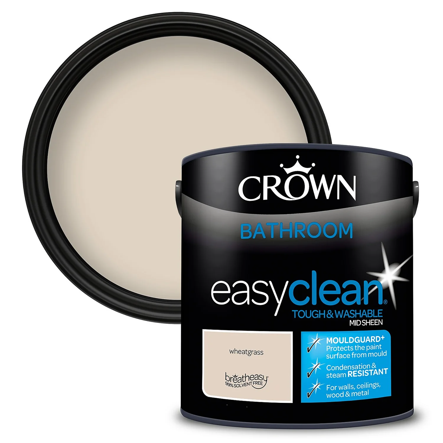 Crown Easyclean® Mouldguard+ Bathroom Mid Sheen Washable Multi Surface Paint Paint Wheatgrass® - 2.5 L 1 Crown Easyclean® Mouldguard+ Bathroom Mid Sheen Washable Multi Surface Paint Paint Wheatgrass® - 2.5 L