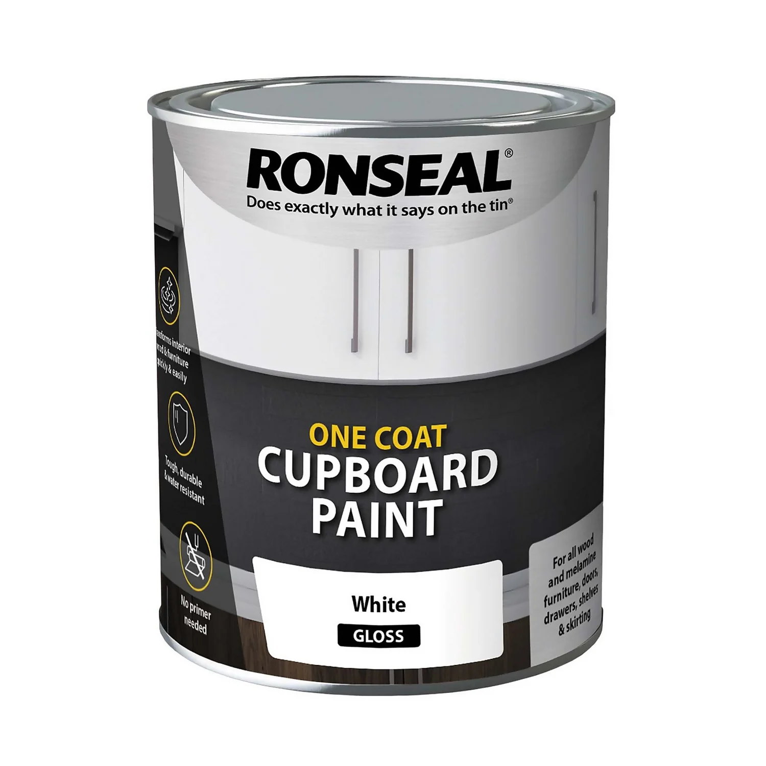 Ronseal One Coat Cupboard Paint White Gloss - 750ml 1 Ronseal One Coat Cupboard Paint White Gloss - 750ml