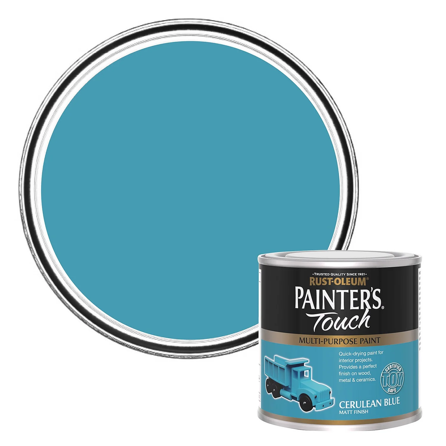 Rust-Oleum Painters Touch Matt Paint Cerulean Blue - 250ml 1 Rust-Oleum Painters Touch Matt Paint Cerulean Blue - 250ml